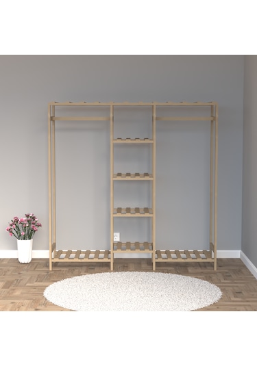 Ahşap Gardırop, Masif Ahşap Dolap, Açık Dolap, Gardırop 150x40x150 Ahşap