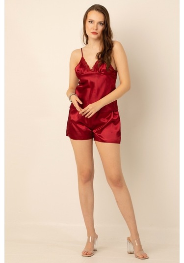 Doremi Saten Dantelli Ayarlanabilir Askılı Şortlu Takım
