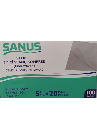 Sanus Steril Emici Spanç Non-Woven Kompres 100 Adet