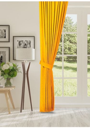 Cheap's Home Petek Dokulu Kadife Dokuma Sık 1 X 3 Pileli Fon Perde Koyu Sarı