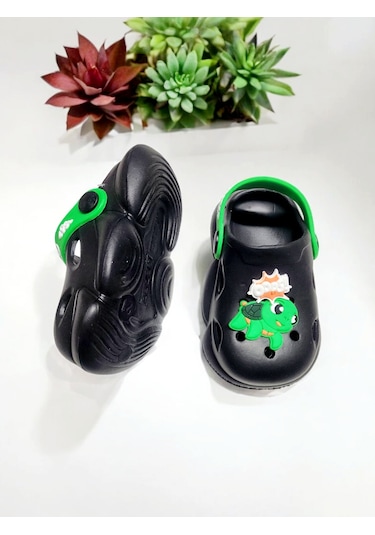 Çocuk Kemerli Yeşil Hayvan Sticker Detaylı Deniz,plaj,havuz Sandalet Terliği