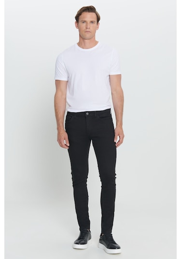 AC&Co / Altınyıldız Classics Ekstra Slim Fit Riss Pamuklu Esnek Erkek Kot Pantolon Siyah