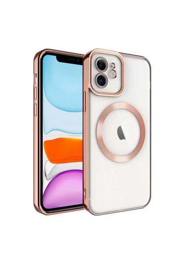 İphone Uyumlu 12 Uyumlu Magsafe Wireless Şarj Özellikli Csm Zore Setro Silikon-rose Gold