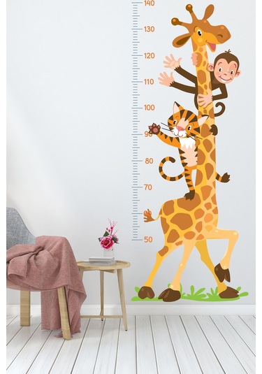 Zürafa Kaplan Ve Maymun Temalı Boy Ölçüm Cetveli Boy Ölçer Sticker