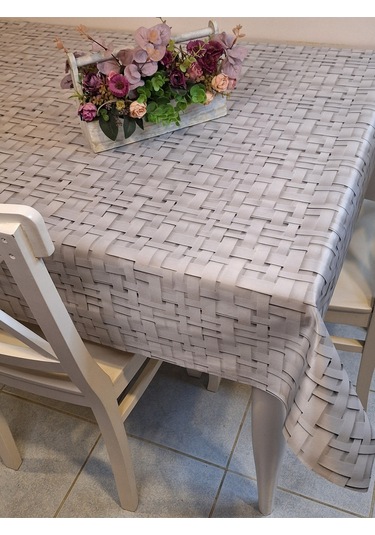 Kumaş Dokulu Tabanı Silikonlu Yıkanabilir Silinebilir Ütülenebilir Kaymaz Dekoratif Masa Örtüsü Brs020 Açık Gri