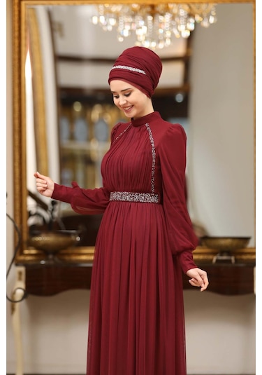 Melisma Efsane Tesettür Abiye Bordo