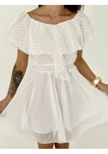 Ylook Yazlık Puantiyeli Elbise 395934925 Beyaz