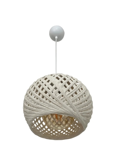 Sarkıt İp Top Avize 20cm Başlık Ampul Dahil Değildir 70cm Kablo Ahşap