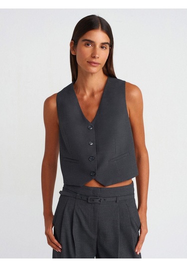 60562 Kısa Özel Dikim Yelek-koyu Gri-957 Koyu Gri