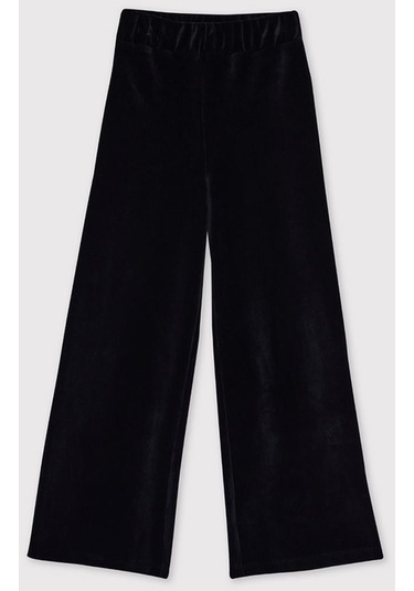 Kids Girl Geniş Paça Kadife Siyah Jogger Siyah