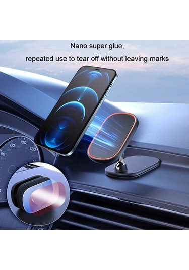 Luckysouk Alüminyum Alaşım + Silikon Manyetik Adsorpsiyon Araç Navigasyon Katlanır Telefon Tutucu Braketi Siyah Yok Havalandırma B1f8u8