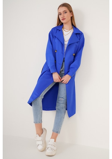 Bigdart 5853 Kruvaze Yaka Trençkot - Saks 001