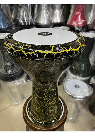 Vatan Alüminyum Döküm Sarı-siyah Çatlak Desenli Darbuka/çömlek Kod7614