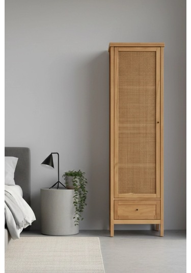 Altea Rattan Detaylı Masif Elbise Dolabı Ahşap