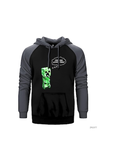 Minecraft Creepers Gonna Creep Gri Reglan Kol Kapşonlu Sweat Gri