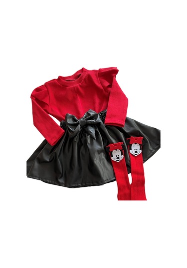 Deri Etek, Badi Ve Diz Altı Çorap Takım Kırmızı