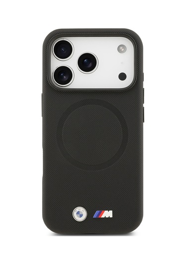 İphone 17 Pro Max Uyumlu Kılıf Bmw Lisanslı M-safeli Metal Logolu Delikli M Dizayn Deri Kapak Siyah Siyah