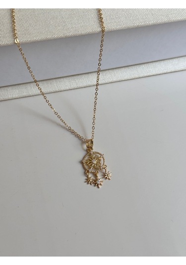 Kar Tanesi Ve Yıldız Figürlü Altın Kaplama Kolye Işıltılı Ve Spiritüel Tasarım Altın