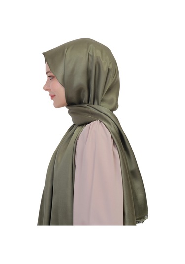 Çift Taraflı Düz Jakar Şal Parlak & Mat Dokulu, Özel Gün Şalı, Düz Renk Haki