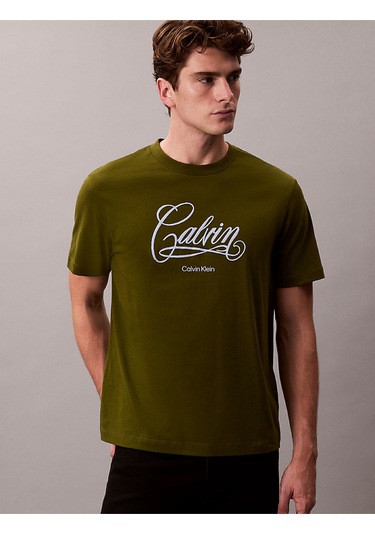 Erkek 20's Script Grafik Detaylı T-shirt Yeşil