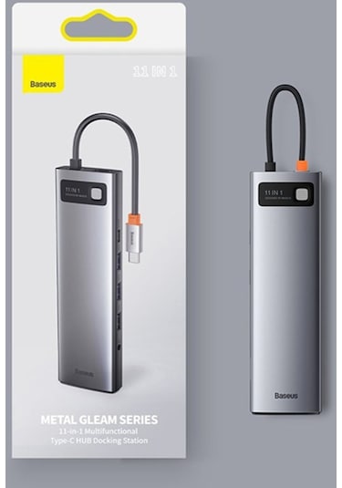 Baseus Metal Gleam Series 100W 11 In1 Type-C Hub Adaptör Çoklayı-Gri