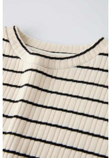 Çizgili Kız Çocuk Uzun Elbise KREM