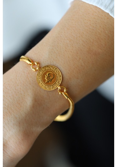 Yenigün Kuyumculuk 14 Ayar Altın Balıksırtı Zincirde 22 Ayar Çeyrek Altınlı Bileklik