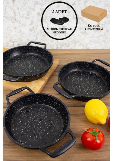Esivitalia Essenso Döküm Granit 3'lü Sahan 18-20-22 Cm Siyah