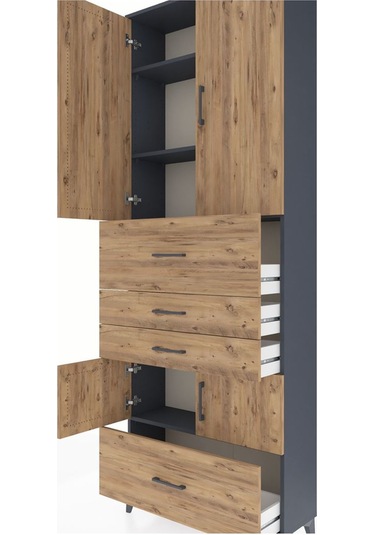 Arges Dolap 4 Raflı 4 Çekmeceli 4 Kapaklı 88x30x243 Antrasit-çam Antrasit