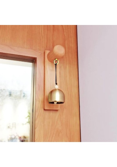 Fosenze Ahşap Ahşap Zil, Mağaza Girişi Uyarısı İçin Bezelye Ağaç Ve Bakır Zil, Ev/ofis Dekoru, 15x4x6 Cm