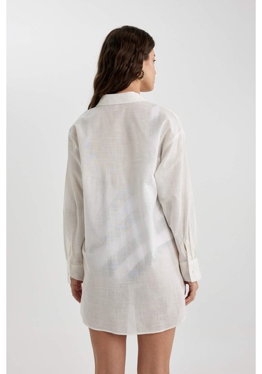 DeFacto Regular Fit Pamuklu Plaj Gömleği-Fall in Love W8241AZ24SMWT16 Beyaz