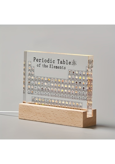 Fochsia Akrilik Periyodik Tablo Aydınlatmalı Ahşap Taban - Eğitici Kimya Öğretim Aracı Elektron Konfigürasyonlu