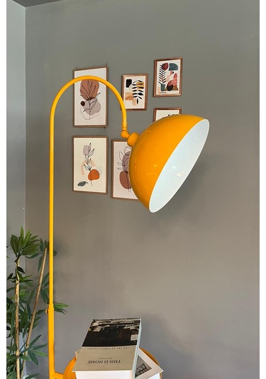 Dimmerli Işığı Ayarlanabilen Işığı Artırılıp Azaltılabilen Sarı Tepsili Hareketli Başlık Metal Lambader Sarı