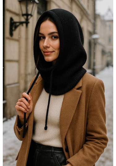 Kadın Triko Balaklava Bere Şapka Rkşbyn-05 Siyah Kahverengi