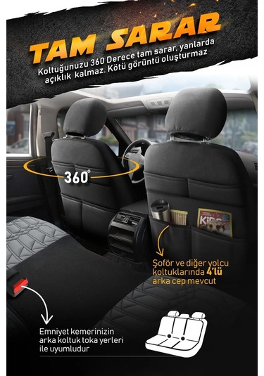 Panda Venedik Serisi Jakar Kumaş Oto Koltuk Kılıfı - Tam Set