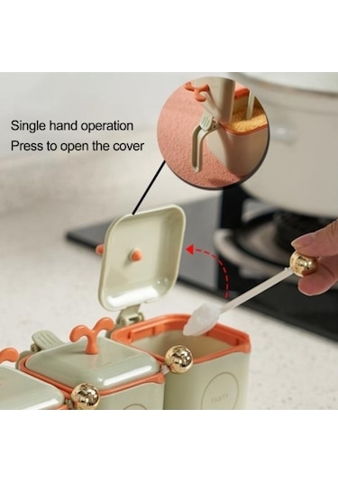 Createtech Faydalı Sızdırmaz Plastik Tuz Baharat Çeşni Mutfak Kavanoz Tedarik Seti Türkçe Yeşil