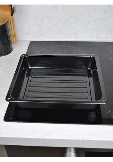 1 Adet Siyah Kare Emaye Fırın Tepsisi Yanmaz Yapışmaz Tepsi 26x30 Siyah