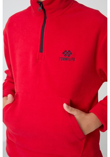 Tommy Life Kırmızı-lacivert Kalın Yumuşak Dokulu Standart Fit Nakışlı Polar Erkek Çocuk Eşofman Takım - 11218 Kırmızı - Lacivert