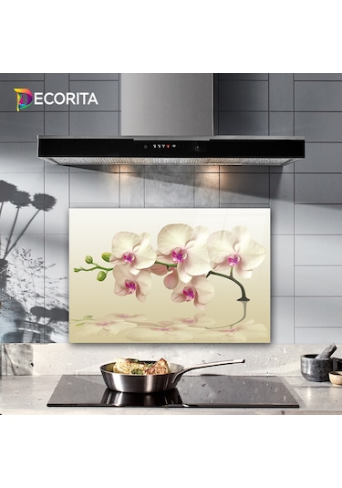 Decorita Krem Orkide | Cam Ocak Arkası Koruyucu | 40cm x 60cm