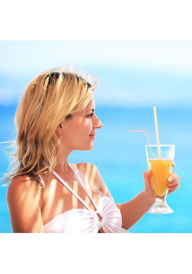 Qingmipy 300 Adet 8 İnç Renkli Çizgili Esnek Plastik Pipetler