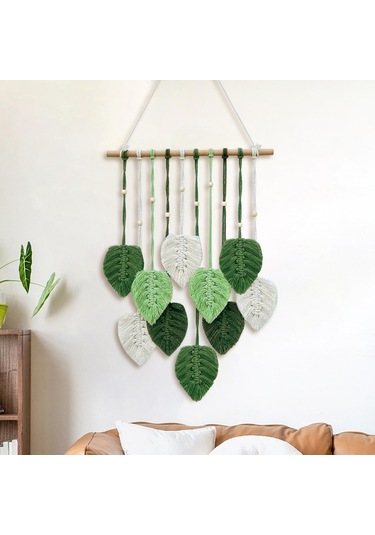 Homyl Makrome Duvar Asılı Bohem Dokuma Goblen Şık Yeşil