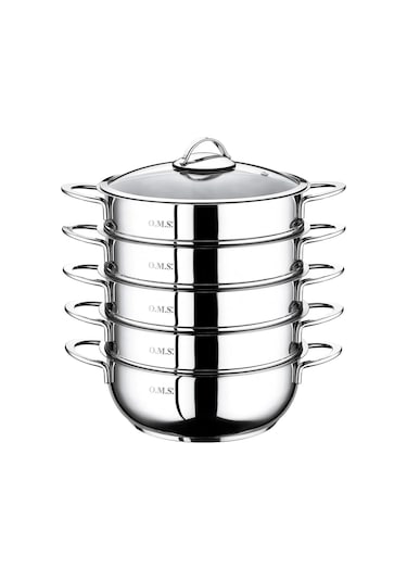 6090c 6 Parça Paslanmaz Çelik 24x9 Cm Mantı Tenceresi Gümüş