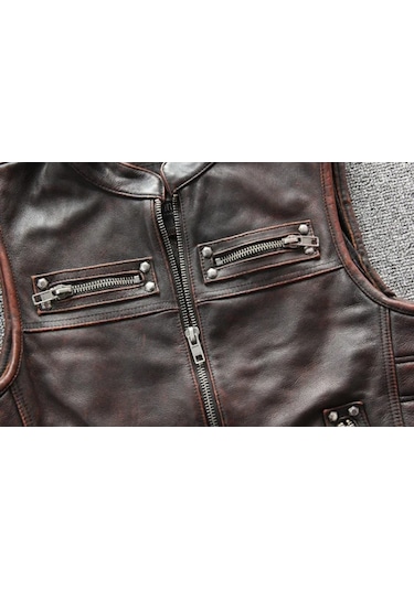 Motorcu Yelek Eskitme Hakiki Deri