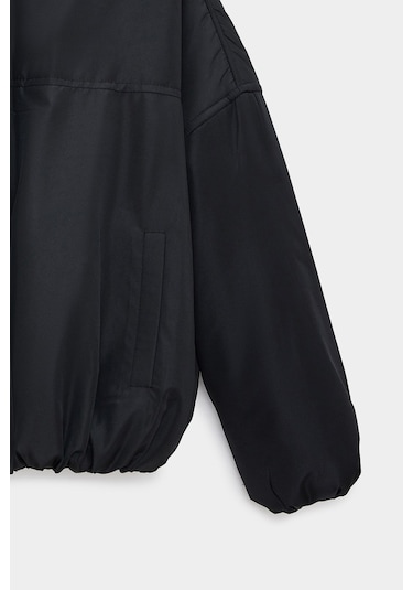 Sââde Kadın Oversize Dik Yaka Fermuarlı Puffer Mont Siyah