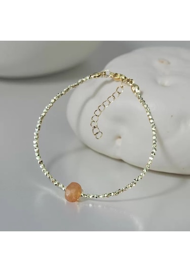 Karneol Akik Altın Kristal Boncuklu Bileklik Turuncu