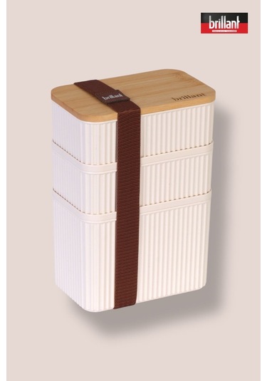 Zebra 3'lü Bambu Kapaklı Lunch Box - 1 Lt 0,5 Lt 0,5 Lt - Saklama Kabı Bej
