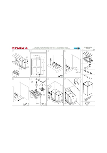Starax S-2392 Teleskopik Raylı Plastik Gövde Çöp Kovası 12+12 Lt