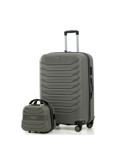 Yefa Pp Polipropilen Kırılmaz Büyük & Makyaj Boy 2'li Valiz Seti Gri