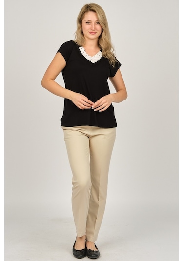 Sistas Kadın İşlemeli V Yaka Bluz 6690122 Siyah-Siyah