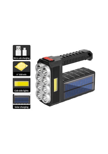 W5117-1 Güneş Enerjili 8-lamba El Feneri Siyah